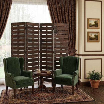 72" Brown Folding Four Panel Screen Room Divider HomeRoots