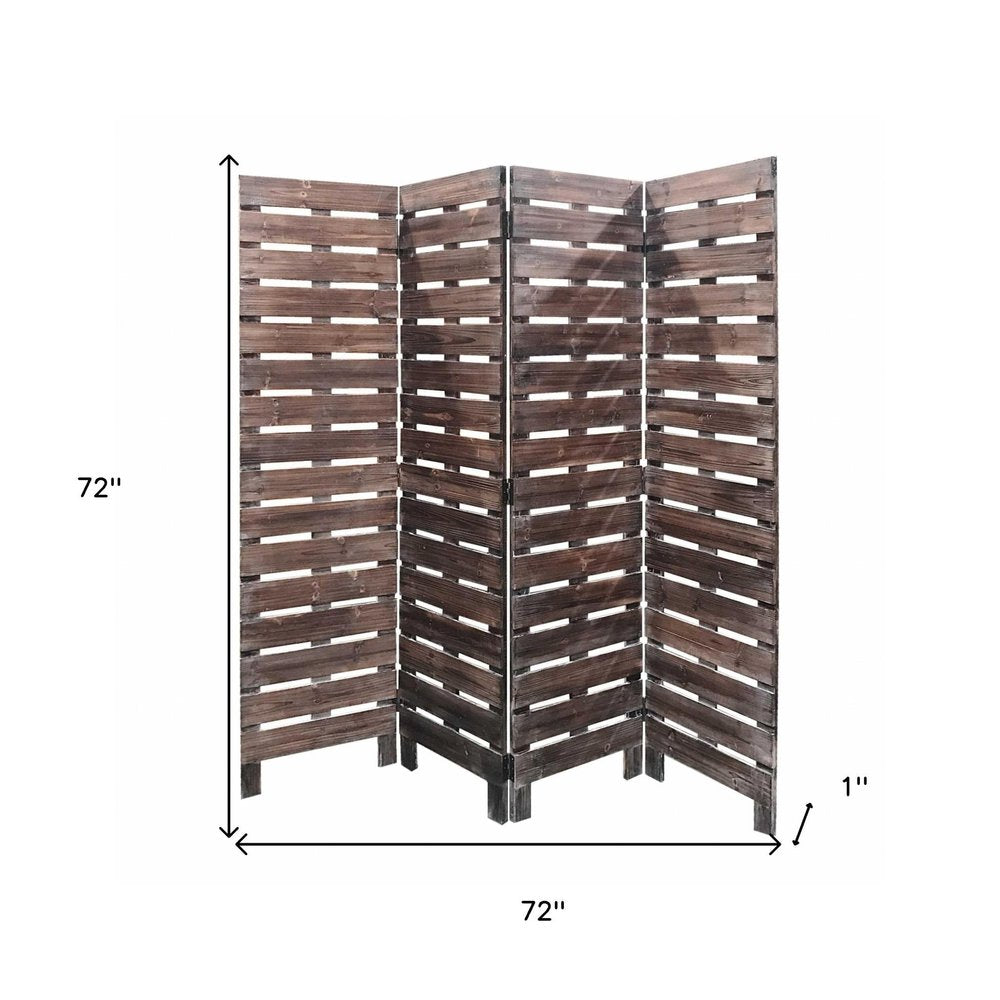 72" Brown Folding Four Panel Screen Room Divider HomeRoots
