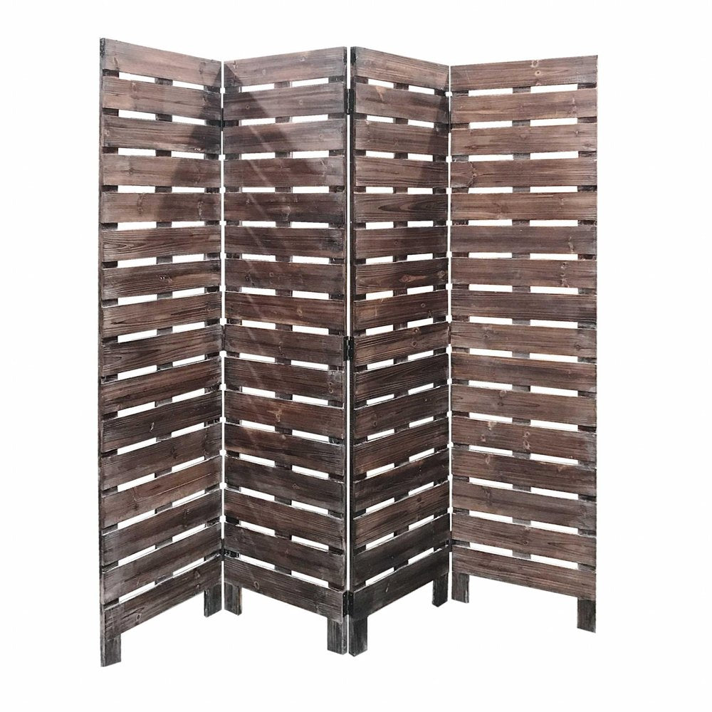 72" Brown Folding Four Panel Screen Room Divider HomeRoots