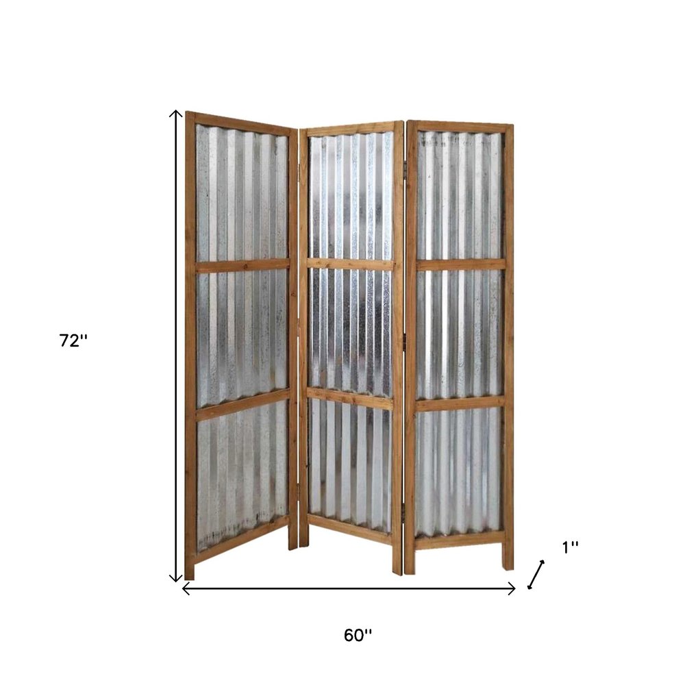 72" Brown Folding Three Panel Screen Room Divider HomeRoots