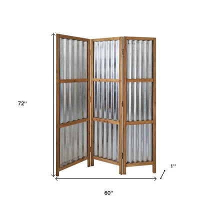 72" Brown Folding Three Panel Screen Room Divider HomeRoots