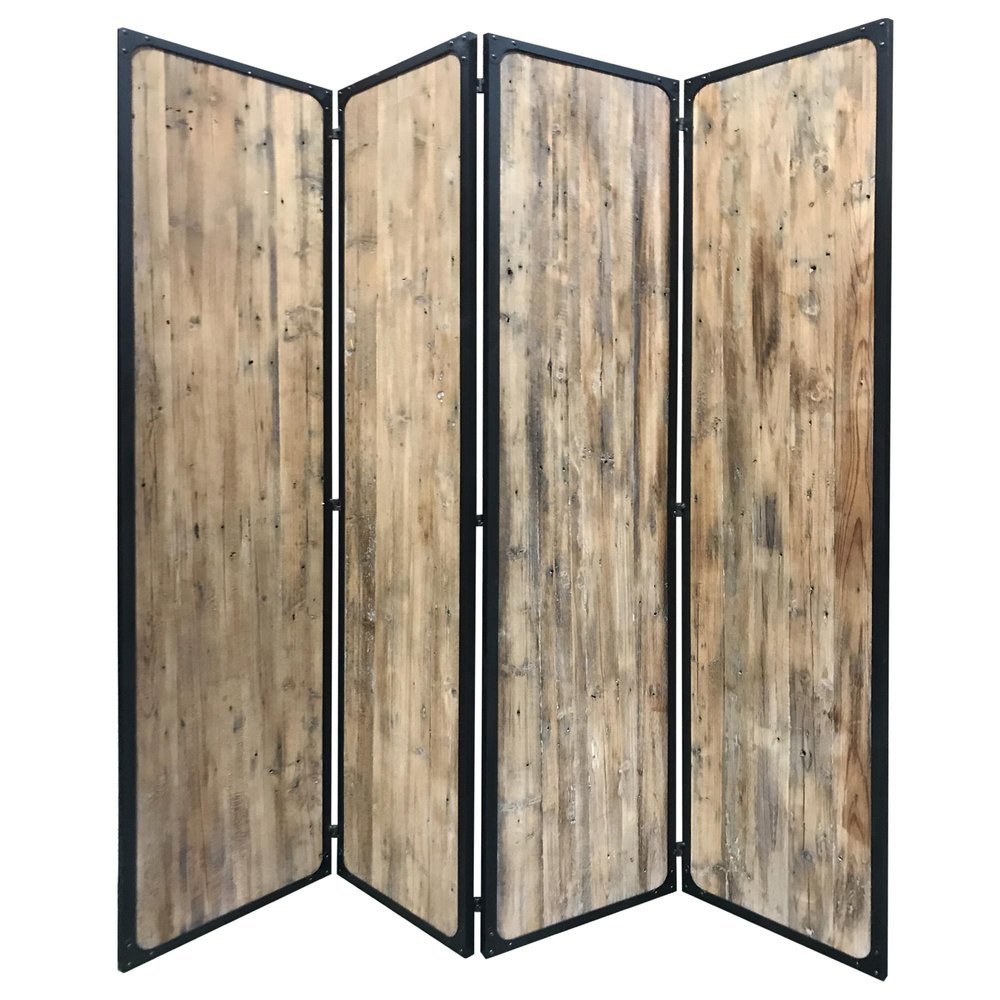 84" Brown Solid Wood Folding Four Panel Screen Room Divider HomeRoots