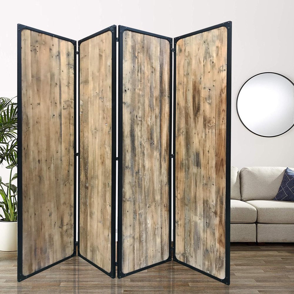 84" Brown Solid Wood Folding Four Panel Screen Room Divider HomeRoots