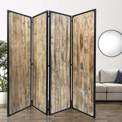 84" Brown Solid Wood Folding Four Panel Screen Room Divider HomeRoots