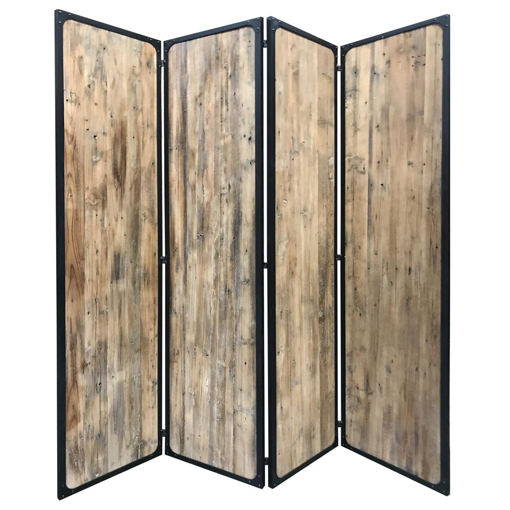 84" Brown Solid Wood Folding Four Panel Screen Room Divider HomeRoots