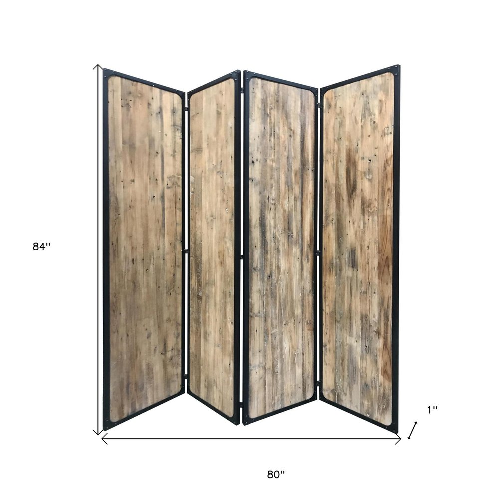 84" Brown Solid Wood Folding Four Panel Screen Room Divider HomeRoots