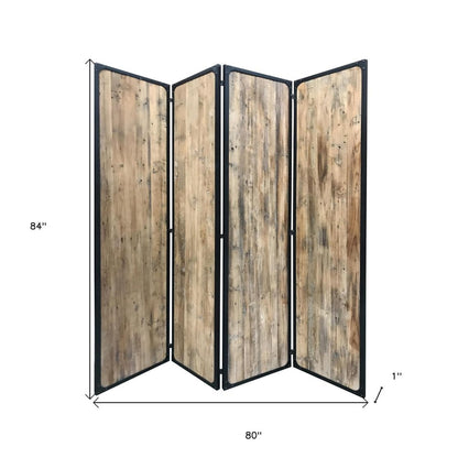84" Brown Solid Wood Folding Four Panel Screen Room Divider HomeRoots