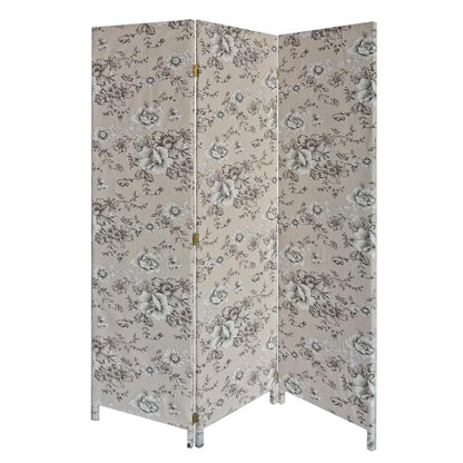 71" Beige and Black Fabric Folding Three Panel Screen Room Divider HomeRoots
