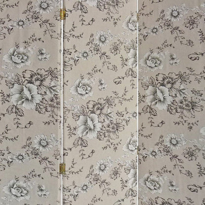 71" Beige and Black Fabric Folding Three Panel Screen Room Divider HomeRoots