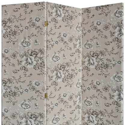 71" Beige and Black Fabric Folding Three Panel Screen Room Divider HomeRoots