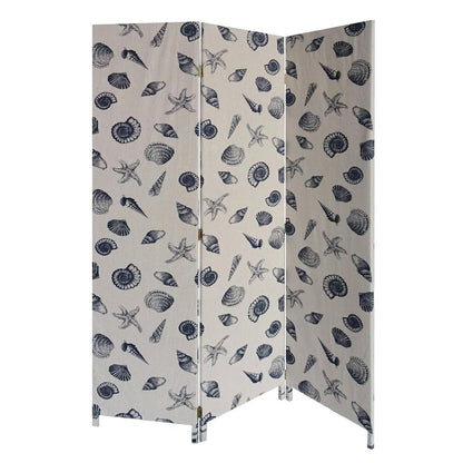 71" Blue and Beige Fabric Folding Three Panel Screen Room Divider HomeRoots
