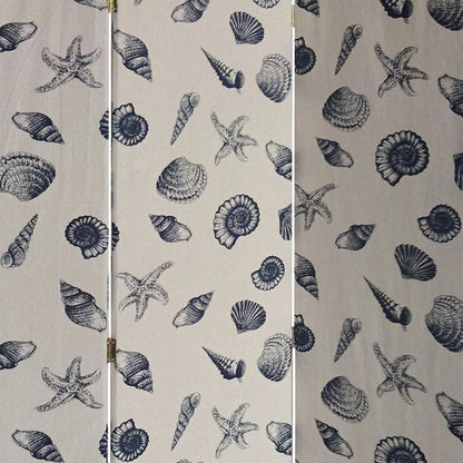 71" Blue and Beige Fabric Folding Three Panel Screen Room Divider HomeRoots