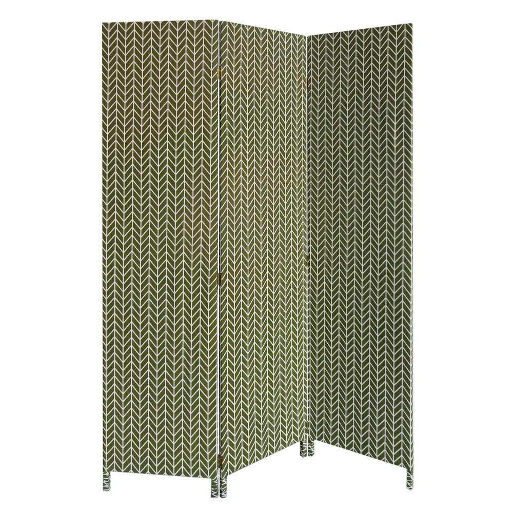 71" Green Fabric Folding Three Panel Screen Room Divider HomeRoots
