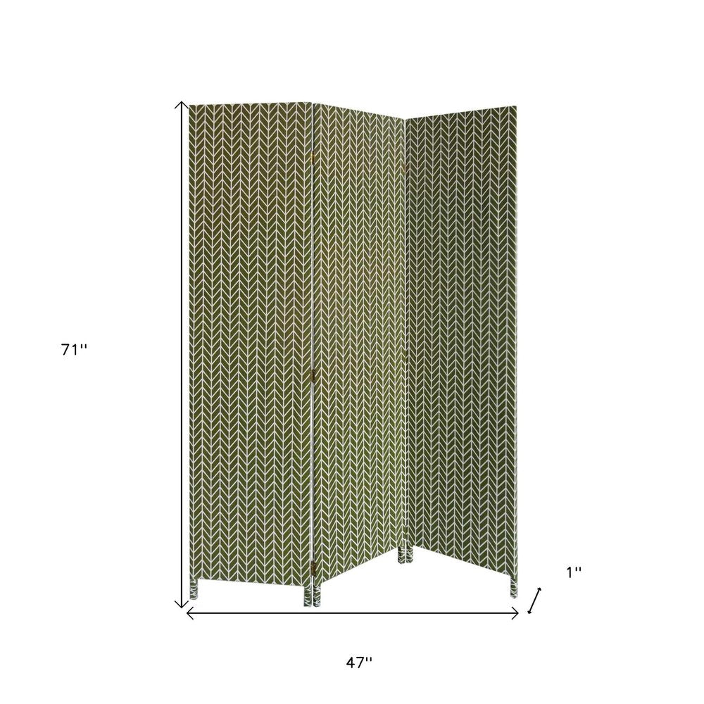 71" Green Fabric Folding Three Panel Screen Room Divider HomeRoots
