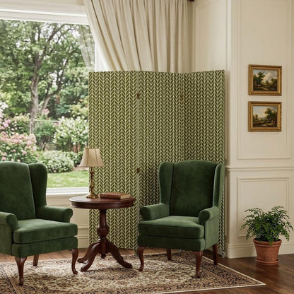 71" Green Fabric Folding Three Panel Screen Room Divider HomeRoots
