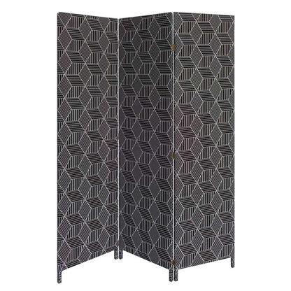 71" Black and White Fabric Folding Three Panel Screen Room Divider HomeRoots