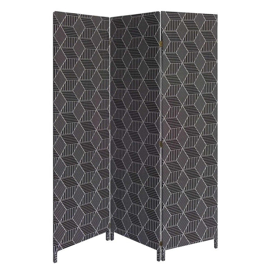 71" Black and White Fabric Folding Three Panel Screen Room Divider HomeRoots
