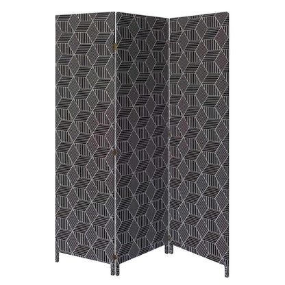71" Black and White Fabric Folding Three Panel Screen Room Divider HomeRoots