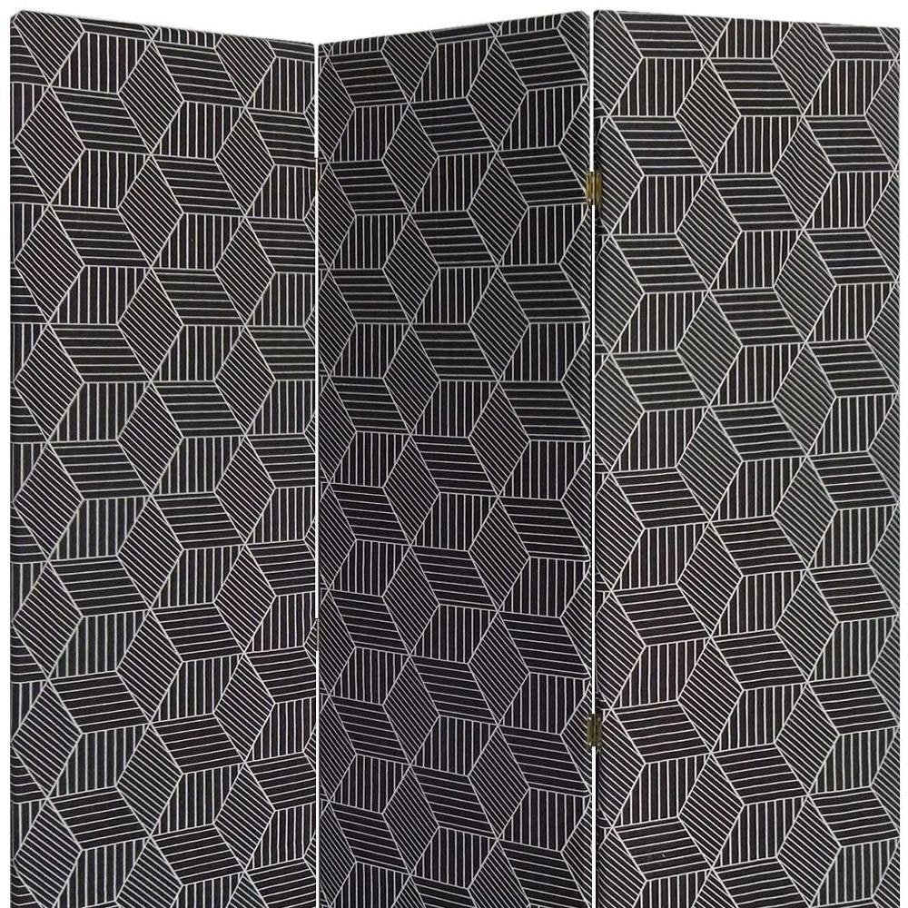 71" Black and White Fabric Folding Three Panel Screen Room Divider HomeRoots