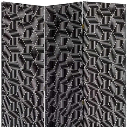 71" Black and White Fabric Folding Three Panel Screen Room Divider HomeRoots