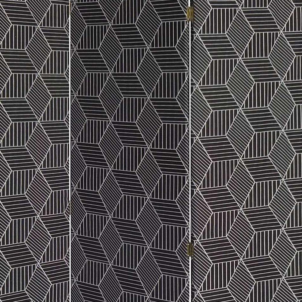 71" Black and White Fabric Folding Three Panel Screen Room Divider HomeRoots