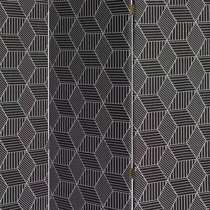 71" Black and White Fabric Folding Three Panel Screen Room Divider HomeRoots