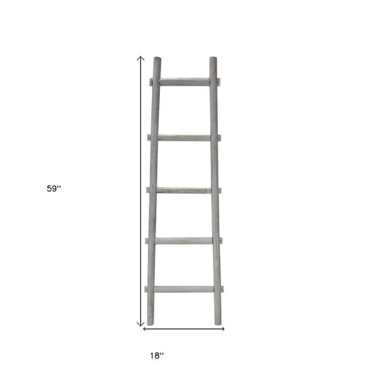 59" Gray Five Step Rustic Weathered Grey Wood Ladder Shelf HomeRoots