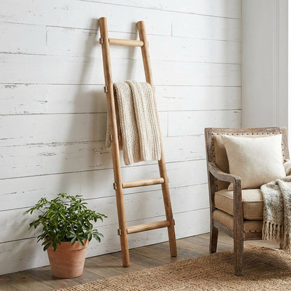 59" Gray Five Step Rustic Weathered Grey Wood Ladder Shelf HomeRoots