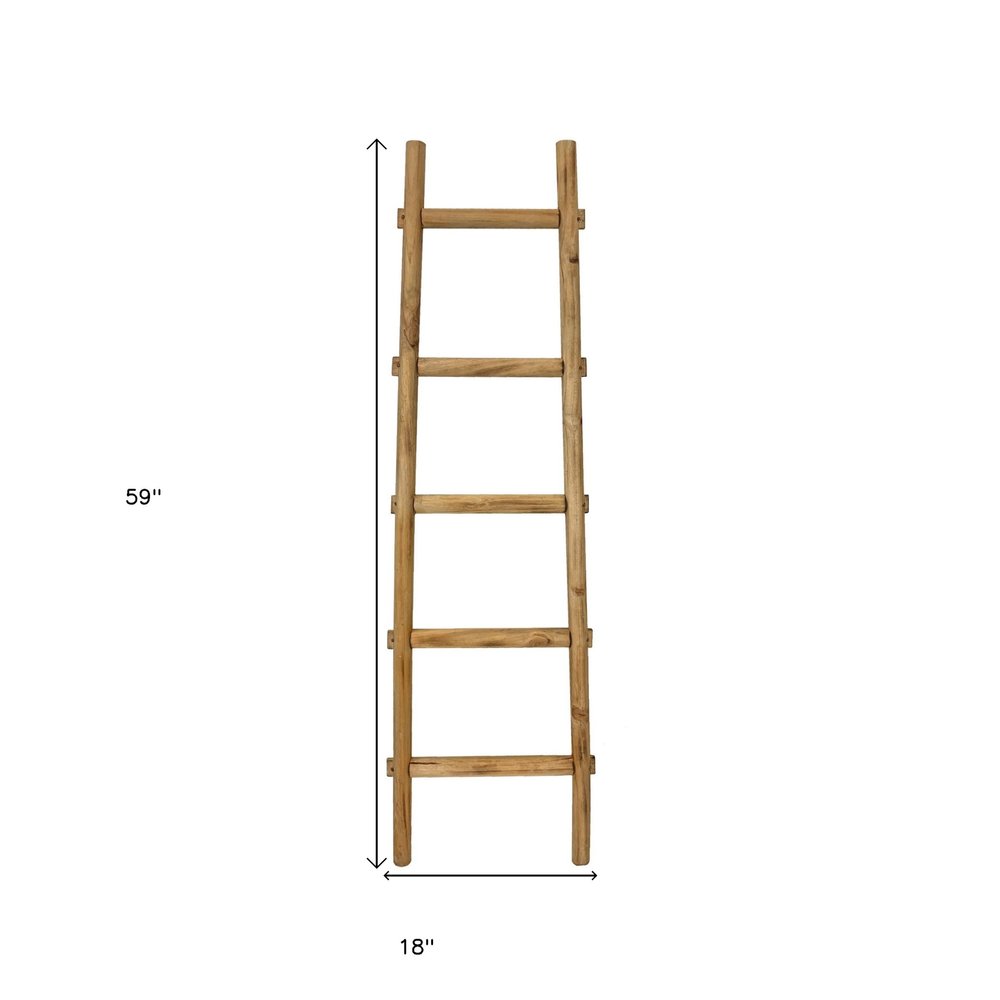 59" Gray Five Step Rustic Weathered Grey Wood Ladder Shelf HomeRoots
