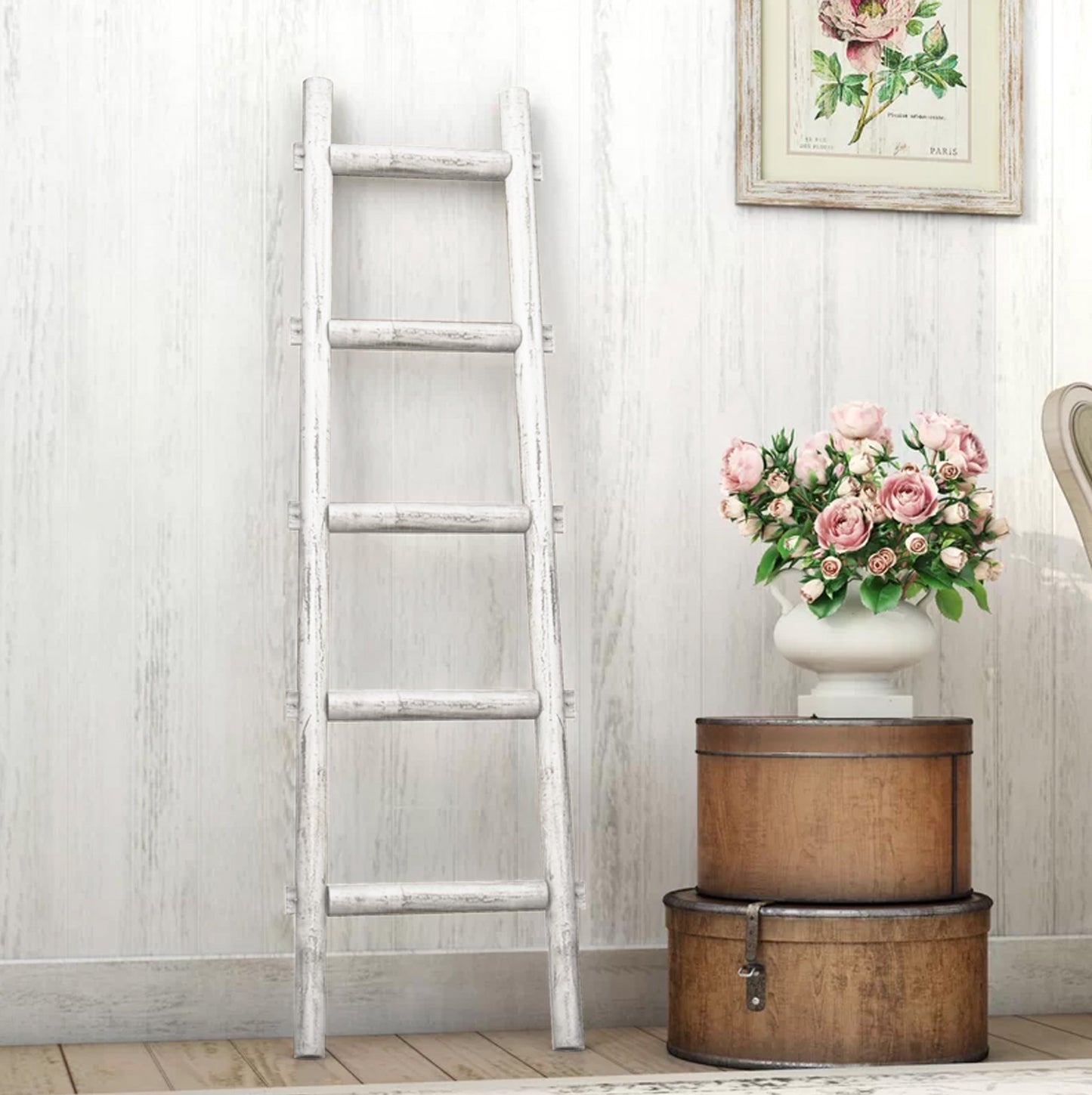 59" X 18" X 2" Grey Decorative Ladder Shelve