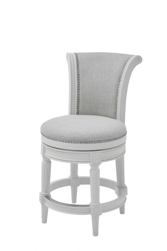 39" Light Gray And White Swivel Bar Chair With Footrest - FurniFindUSA