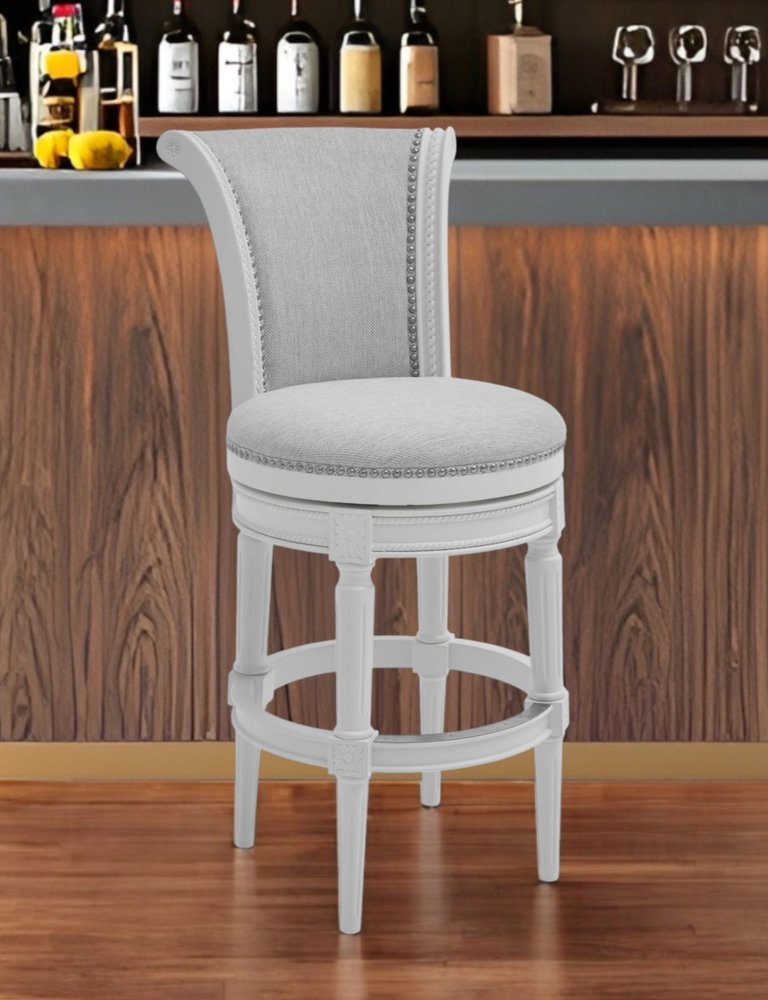 Light Gray and White Solid Wood Swivel Bar Chair HomeRoots