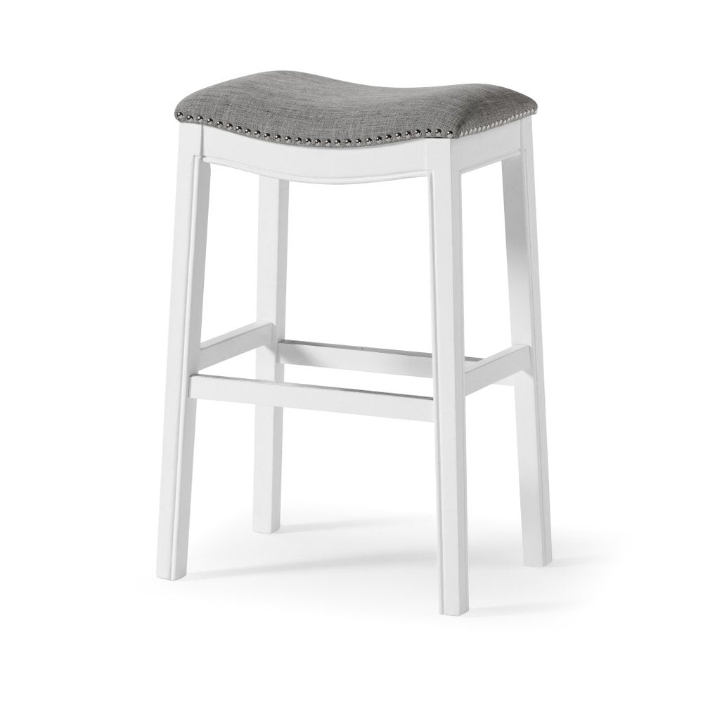 31" Light Gray And White Fabric And Solid Wood Backless Bar Height Bar Chair HomeRoots