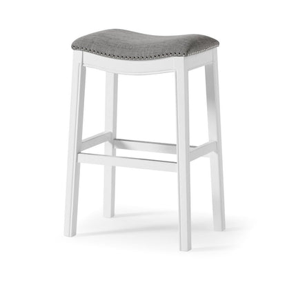 31" Light Gray And White Fabric And Solid Wood Backless Bar Height Bar Chair HomeRoots