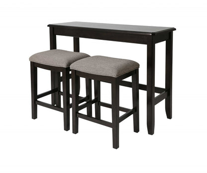 Set of Two 27" Light Gray And Dark Brown Fabric And Solid Wood Backless Bar Chairs HomeRoots
