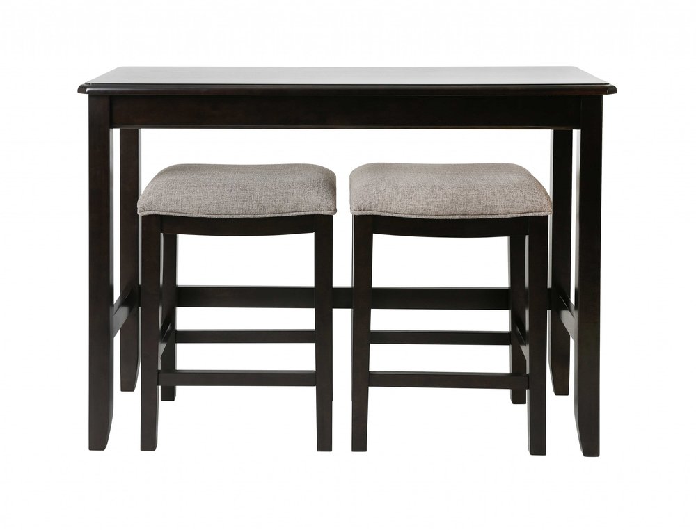 Set of Two 27" Light Gray And Dark Brown Fabric And Solid Wood Backless Bar Chairs HomeRoots