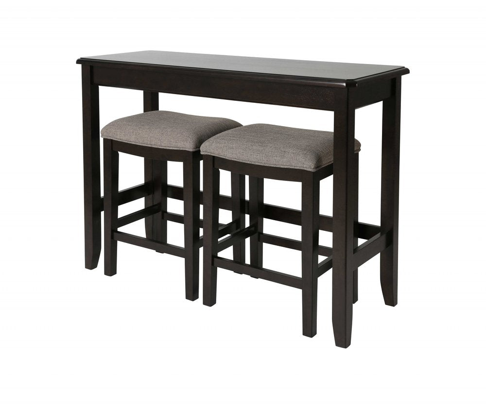 Set of Two 27" Light Gray And Dark Brown Fabric And Solid Wood Backless Bar Chairs HomeRoots