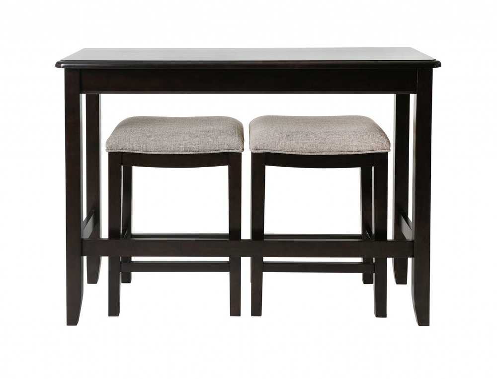 Set of Two 27" Light Gray And Dark Brown Fabric And Solid Wood Backless Bar Chairs HomeRoots
