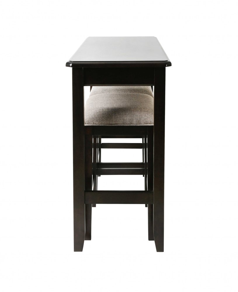 Set of Two 27" Light Gray And Dark Brown Fabric And Solid Wood Backless Bar Chairs HomeRoots