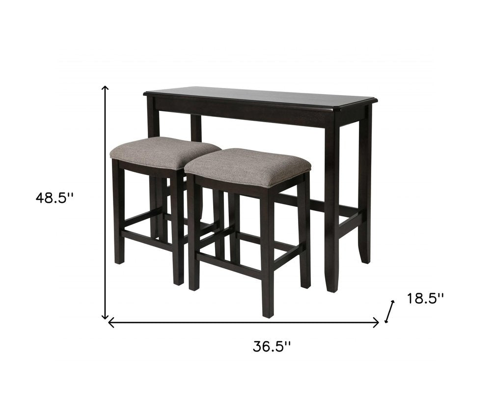Set of Two 27" Light Gray And Dark Brown Fabric And Solid Wood Backless Bar Chairs HomeRoots