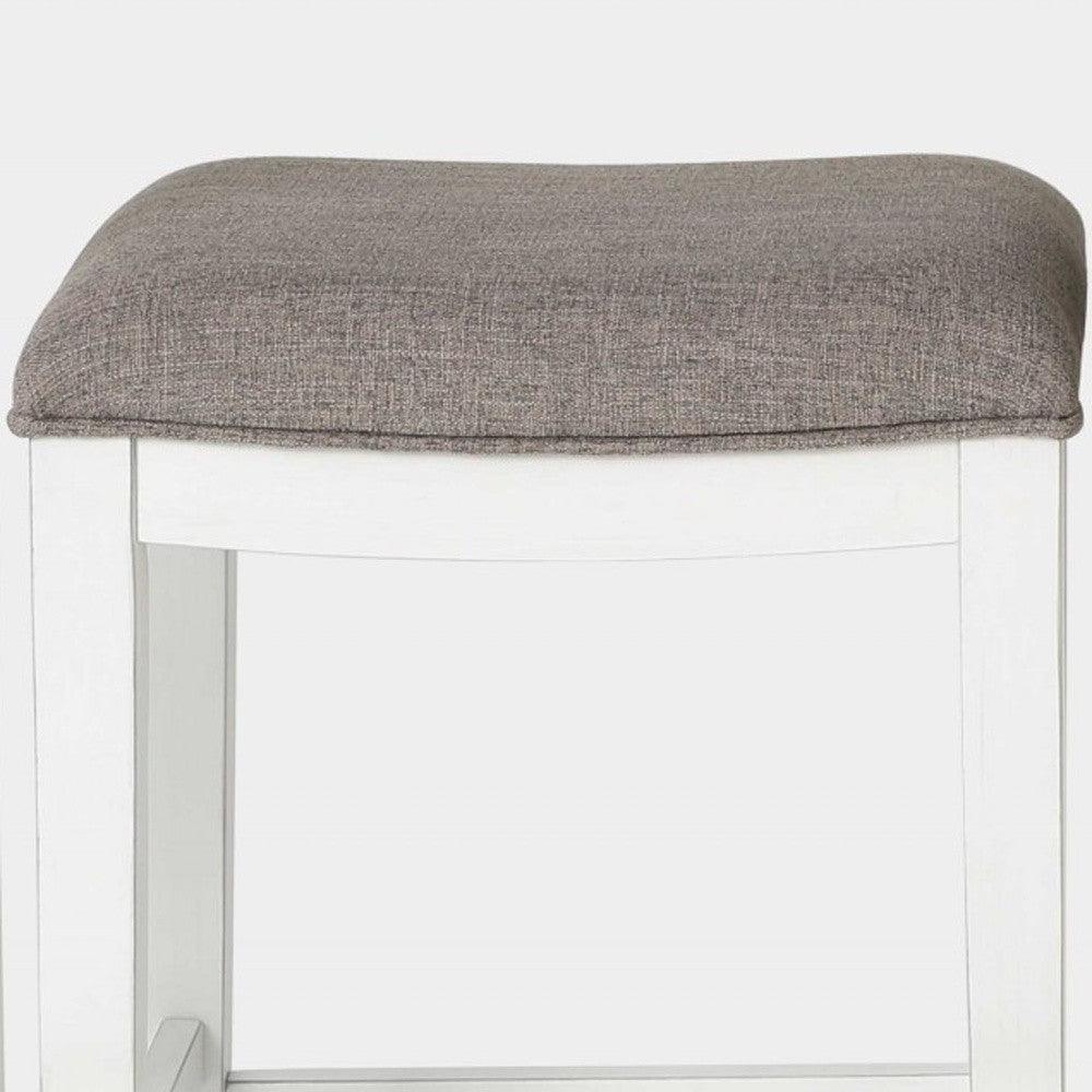 37" Light Gray And White Solid Wood Backless Bar Chair With Footrest - FurniFindUSA