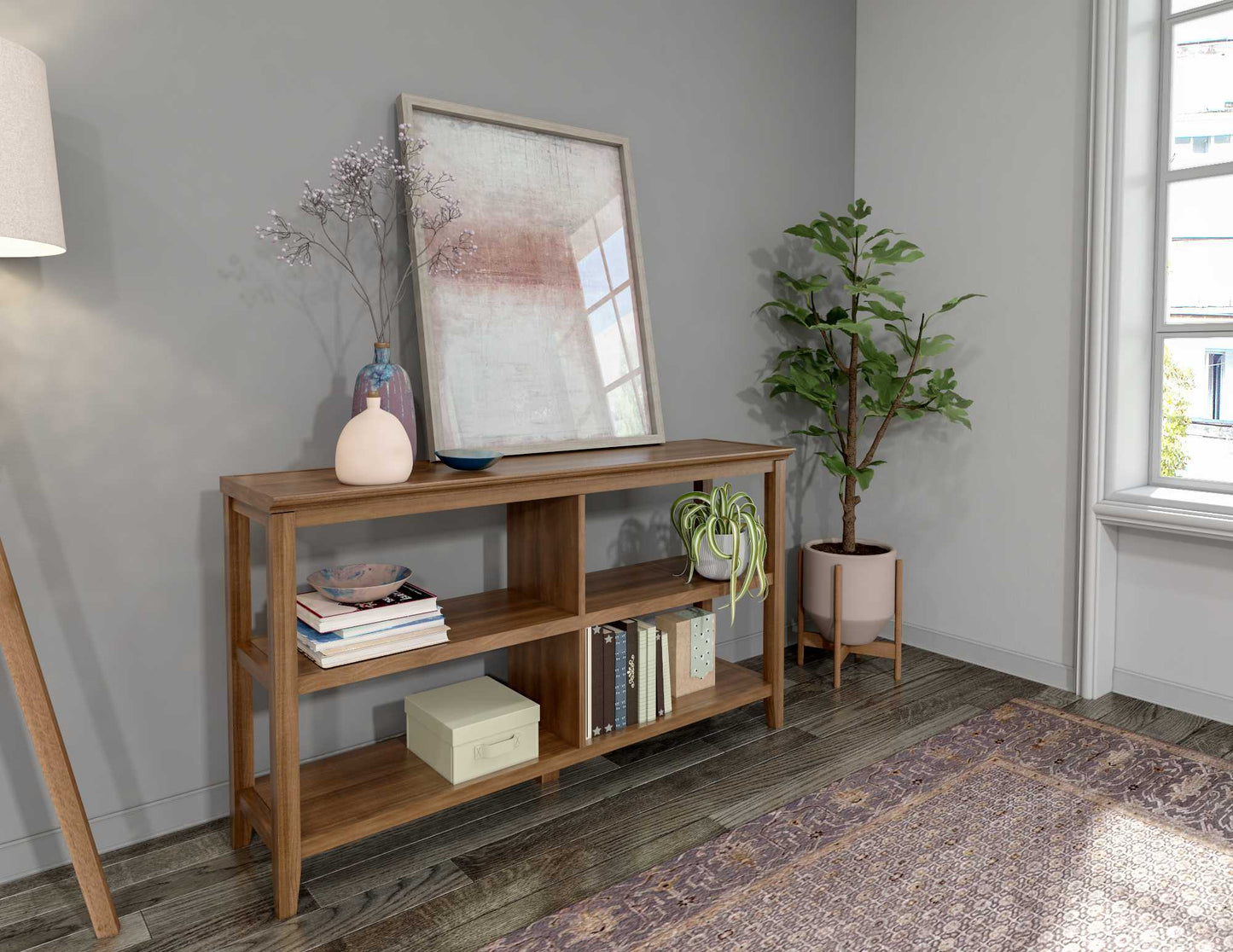 Brown Solid Wood Double Bookcase