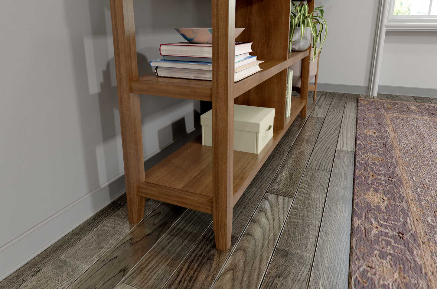 Brown Solid Wood Double Bookcase