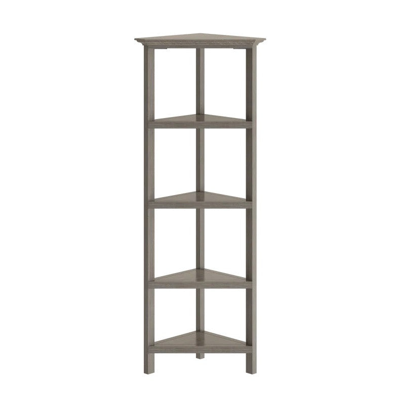 60" Washed Grey Solid Wood Corner Bookcase