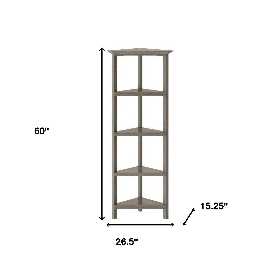 60" Washed Grey Solid Wood Corner Bookcase