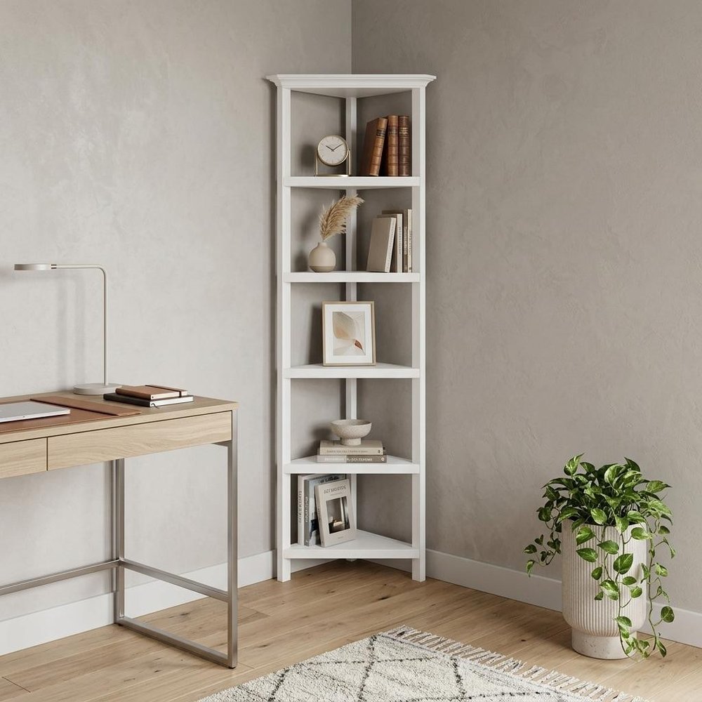 White Solid Wood Corner Bookcase HomeRoots