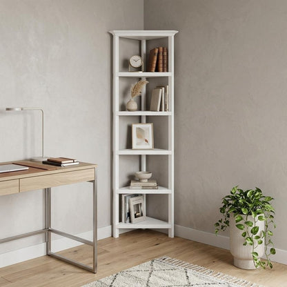 White Solid Wood Corner Bookcase HomeRoots
