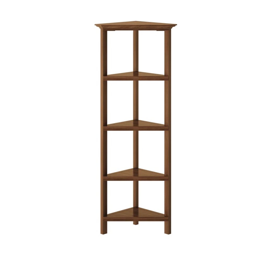 60" Walnut Solid Wood Four Tier Corner Bookcase HomeRoots