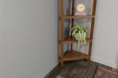 60" Walnut Solid Wood Four Tier Corner Bookcase HomeRoots