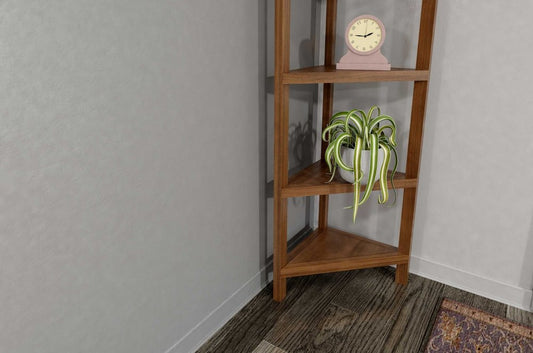 60" Walnut Solid Wood Four Tier Corner Bookcase HomeRoots